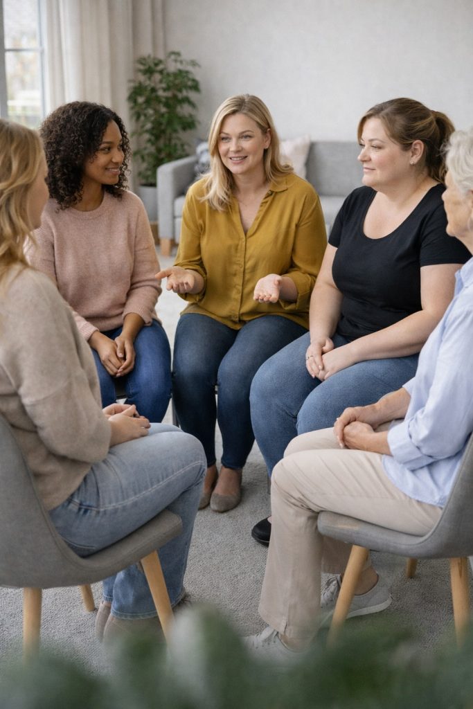 Grupo de mujeres del Club Sbelteras compartiendo su proceso